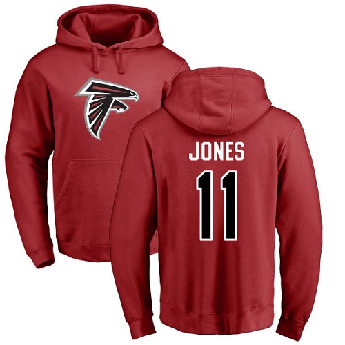 Atlanta Falcons Men Red Julio Jones Name And Number Logo NFL Football 11 Pullover Hoodie Sweatshirts